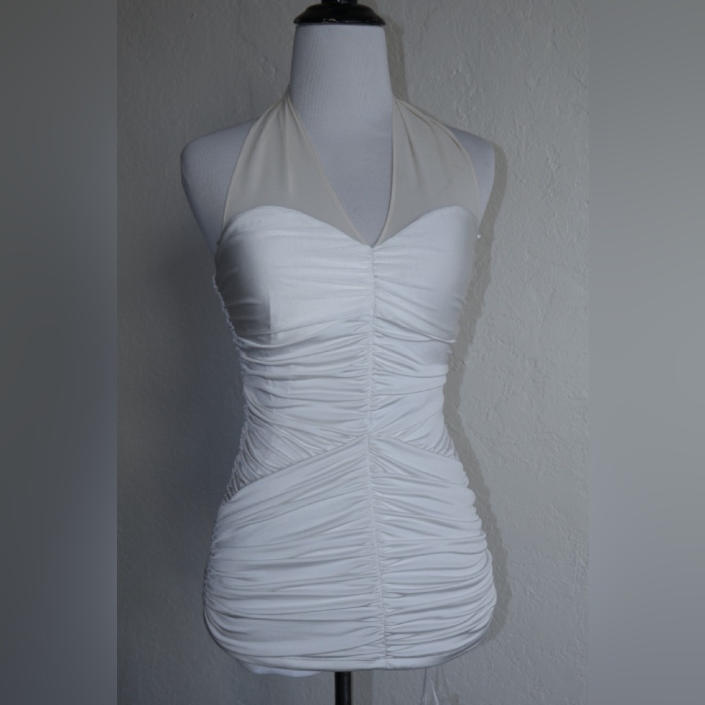 y2k sweetheart silk Vince White Ruched Halter Top womens XS